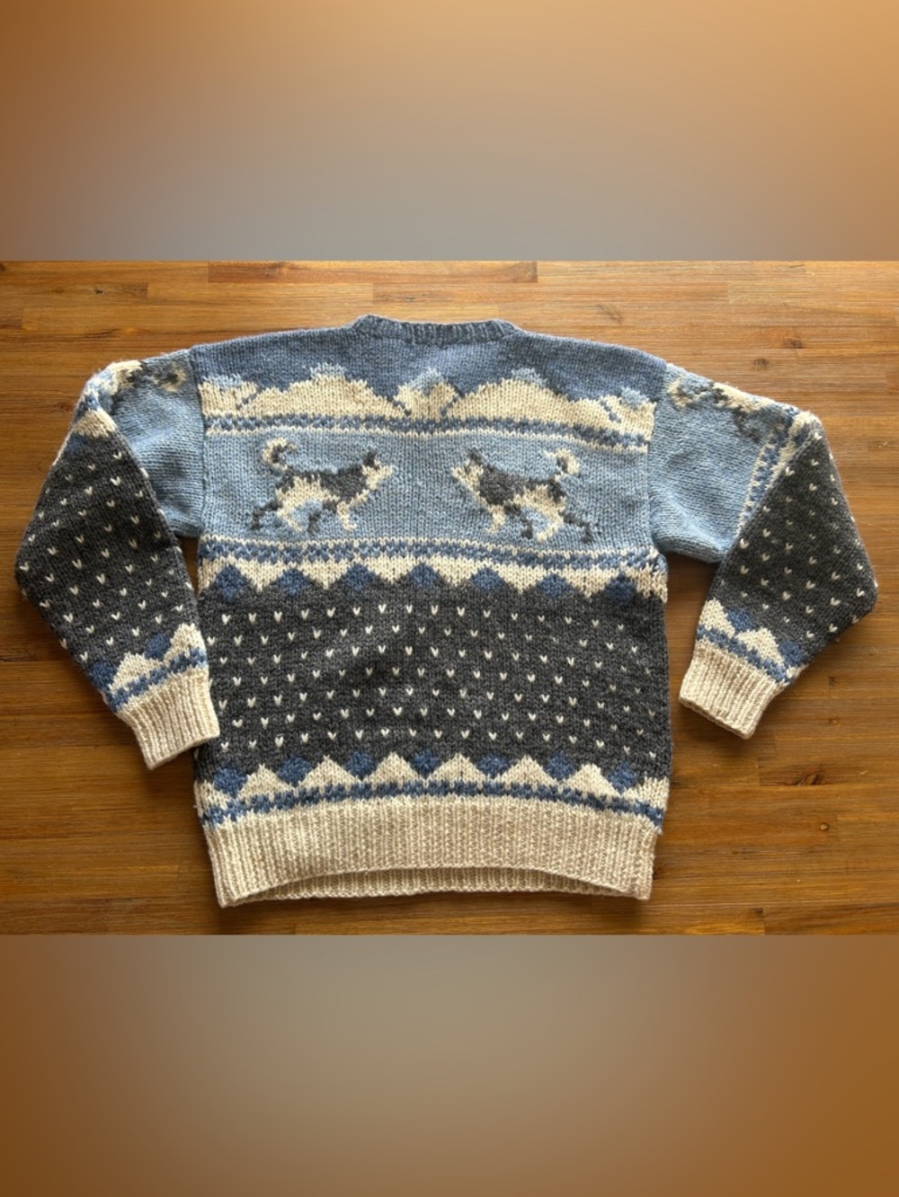 Vintage Robert Stock Hand Knit Wool Husky Wolf Winter Sweater - Picture 4 of 8